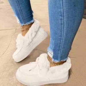 Damen Knöchel Mokassin Hausschuhe Winter Warm Halbschuhe Kunstfell Gefüttert Booties Größe - Bild 1 von 32
