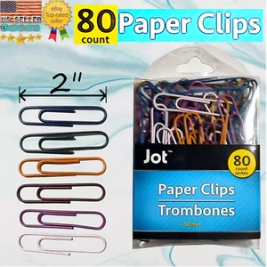 80ct Color Paper Clips 2" Jumbo Large Metal Vinyl Coated ~Craft School Office - Picture 1 of 2