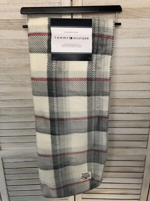 Nuevo Tommy Hilfiger Peluche Lujo Perro Sherpa Manta Rojo Gris Crema Tiro Foto 1 de 3