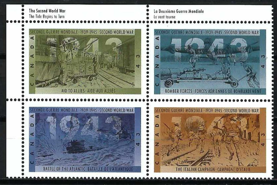 CANADÁ - SCOTT 1506a - VFNH - UL BLOQUE DE ESQUINA EN BLANCO - SEGUNDA GUERRA MUNDIAL - 1943 Foto 1 de 1