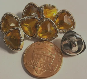 8 Silver Tone Triangle Amber Yellow Plastic Shank Buttons Almost 1/2" 12mm 13212 - Picture 1 of 5