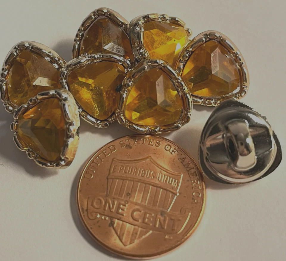 8 Silver Tone Triangle Amber Yellow Plastic Shank Buttons Almost 1/2" 12mm 13212 - Image 1 of 4
