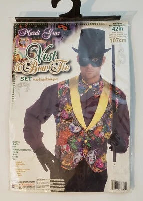Mardi Gras Vest & Bow Tie Adult up to Chest Size 42" (Large) by Forum Novelties - Image 1 of 4