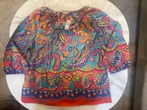 talbots Store floral shirt brand new blue flowers paisley blouse Plus X - Picture 1 of 16