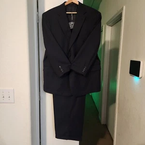 VINTAGE Society Brand Suit Hartmarx USA nero gessato blazer 46S pantaloni W38 L27 - Foto 1 di 13