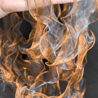 DIY Organza 荷叶边网眼花边丝带偏置闪亮修剪胶带织物米制 — 第 1/4 张图片