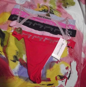 5 NEW JUICY COUTURE JC1705 5PKA MF LOGO WAIST NO PANTY LINES THONG PANTIES L - Picture 1 of 2