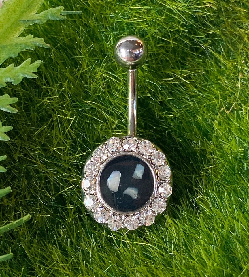 Anillo ombligo perforado en el vientre con incrustaciones de madreperla borde pavimentado de cristal 1 pieza Foto 1 de 1