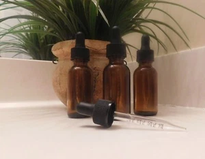 3ct- 1oz (30ml) Calibrated Black Glass Dropper, Amber Boston Round Glass Bottles - Picture 1 of 10
