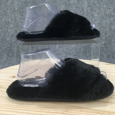 Victorias Secret Slippers Womens 5-6S Slip On Comfort Slide Flats Black Faux Fur - Image 1 of 4