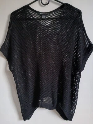 Женский BCBG Maxazria черный акрил и люрекс открытый плетение большого размера SS свитер SzSM - Изображение 1 из 4