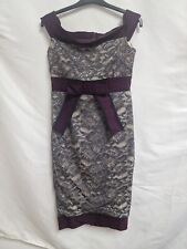 Vesper Lace Bardot Dress with Contrast Grey Bodycon Size 12