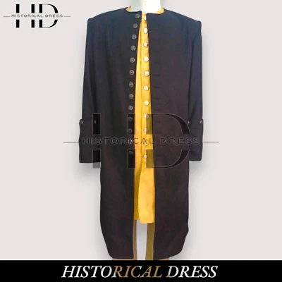 Новые мужские черный 18-го века джентльмен шерсти викторианской сюртук и золотой жилет - Изображение 1 из 4