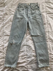 AGOLDE RILEY HIGH RISE STRAIGHT CROP JEANS DISTRESSED WOMENS SIZE 22 - Picture 1 of 12
