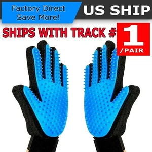 UPGRADED PAIR Pet Grooming Gloves Brush Dog Cat Fur Hair Removal Mitt Massage - Picture 1 of 11