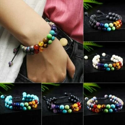 7 Chakra Healing Beaded Bracelet Natural Lava Stone Diffuser Bangle Jewelry Gift - Image 1 of 4