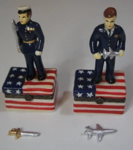 VTG Porcelain Marine & Air Force Figurines Patriotic US Flag w/ Trinket DAMAGED - Picture 1 of 24