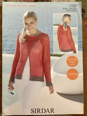Womens Crochet  DK Cardigan in Cotton Pattern 32-54” Sirdar 7737 - Image 1 of 2