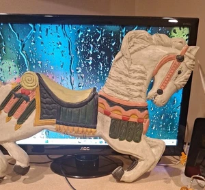 Antique Wooden Carved Carousel Style Horse Wall Hanging Decor 22"x16" - Picture 1 of 10
