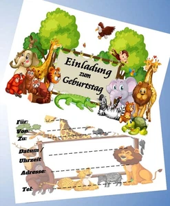 12 Einladungskarten & 12 Umschläge für Geburtstag Dschungeltiere ( 171 ) - Bild 1 von 3