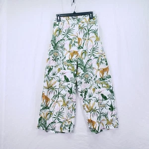 Rachel Zoe 100% Linen Multicolor Jungle Cheetah Monkey Wide Leg Modified Pants - Picture 1 of 19