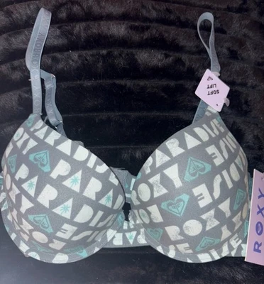 Sujetador con logotipo Roxy verde azulado 34 B. Para mujer junior con aros Nuevo con etiquetas Suave Levantamiento Suave Foto 1 de 4