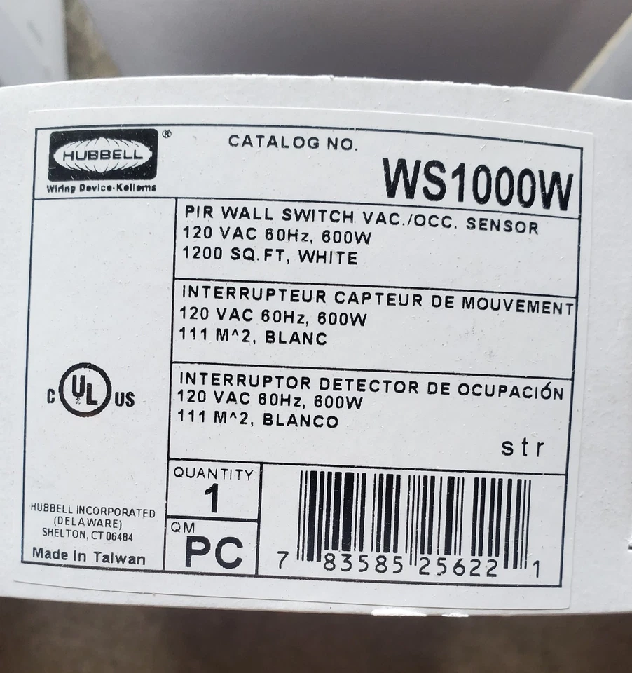 Interruptor de pared Hubbell WS100W CON SENSOR ASPIC/OCC...LOTE DE CUATRO...NUEVO EN CAJA Foto 1 de 1