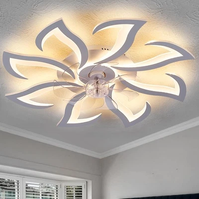 White Flower Modern Ceiling Fans with Lights, Low Profile Ceiling Fan with Re... - Image 1 of 4