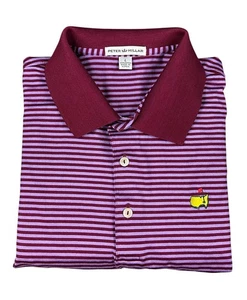 Peter Millar Masters Maroon Cotton Striped Short Sleeve Golf Polo Mens Size L - Picture 1 of 3