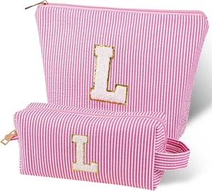 Borsa per Trucchi Con Iniziale, 2 Pezzi, Personalizzabile, per Donne, Mamma, Fid - Foto 1 di 12