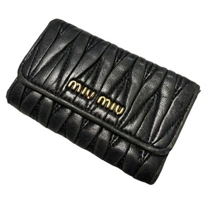 MIUMIU black key case quilting designs leather mini wallet vintage From Japan - Picture 1 of 12
