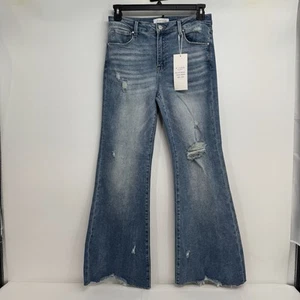 NWT Risen High Rise Wide Leg Jeans Size 11 30W Raw Edge Frayed Hem Distressed - Picture 1 of 12