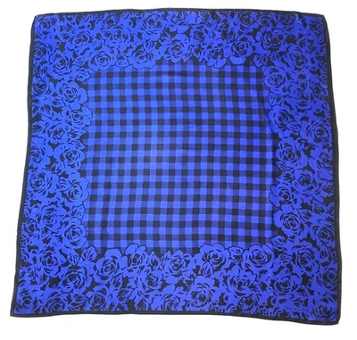 Bufanda de seda floral y a cuadros Oscar de la Renta vintage rosa eléctrica azul negro Foto 1 de 2