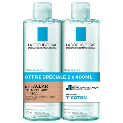 La Roche-Posay Effaclar Eau Micellaire Ultra Peaux Grasses Lot 2 x 400 ml - Image 1 of 4
