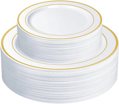 [60 Piece Combo Gold Trim Plastic Plates - Premium Heavy-Duty 30 Disposable 10.2 - Image 1 of 4