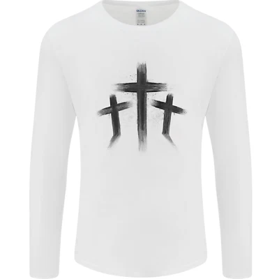 Three Grunge Crosses Gothic Mens Long Sleeve T-Shirt — 第 1/4 张图片