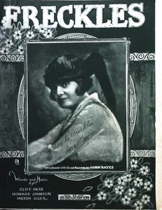 Freckles Antique Sheet Music by Hess, Johnson & Ager. Nora Bayes On Cover 1919 - Picture 1 of 1