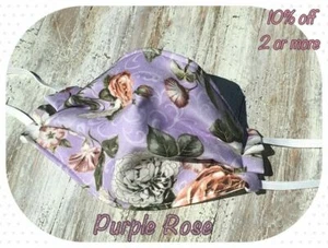 Face Mask Re-Useable*Quilted Fiter*Nose Wire*Triple Layer Purple Women Floral đ¸ - Picture 1 of 2