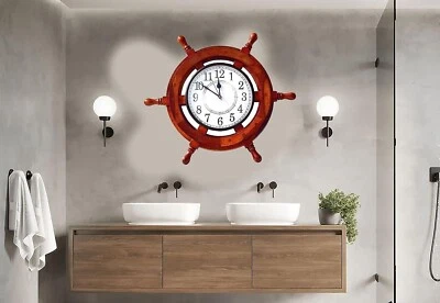 Wooden Ship Wheel Clock With Ship Time Captain Clock Pirate Home Decorative Item - Image 1 of 4