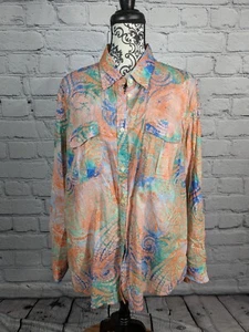 Ralph Lauren Mujer Manga Larga Botón Delantero Estampado Geométrico Top Talla 2x NUEVO CON ETIQUETAS B18a - Imagen 1 de 9