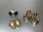 Vintage Lot Of 3 Statement Large Earrings Clip On Gold Silver Tone Pearl