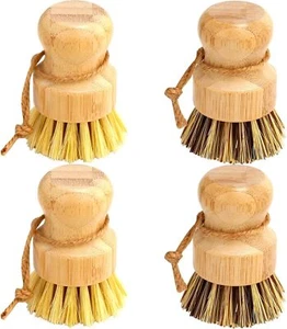 Bamboo Dish Brush Set, 4 Pcs Palm Wooden Dish Scrubber Brush, Dish Brushes, Dura - Picture 1 of 2