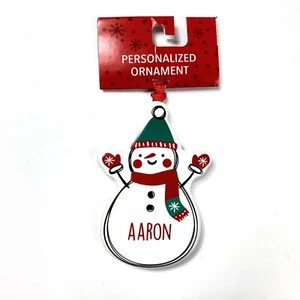 Personalized Ceramic “Aaron” Snowman Christmas Ornament Winter Hat Gloves - Picture 1 of 1