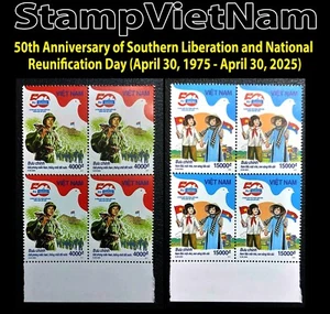 block 4 stamps  50 th of South Liberation & National Reunification Day. April 30 - Picture 1 of 3