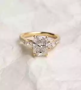 2.60 Radiant-Cut Real Moissanite Solitaire Wedding Ring 10k Yellow Gold Plated - Picture 1 of 5