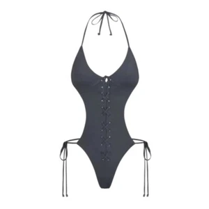 Skims XL swim lace up Monokini gunmetal NWT - Picture 1 of 6