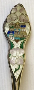 Cucchiaio souvenir antico argento sterling smalto Canada scudo Prov Victoria BC - Foto 1 di 8