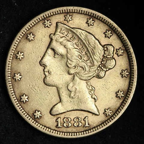 1881 Gold $5.00 Liberty Head Half Eagle CHOICE AU E296 TMKJ Cover