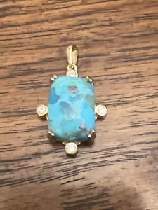 Freshened Turquoise and Natural White Zircon Fancy Pendant in Vermeil Yellow Gol - Picture 1 of 6