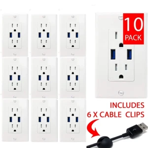 Salida de cargador USB doble de alta velocidad 5,0 A - receptáculo eléctrico 15A TR (paquete de 10) - Imagen 1 de 4
